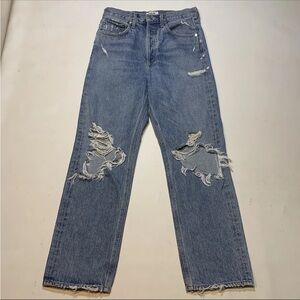 AGOLDE 90s Loose Mid Rise Straight Denim Jeans Women 26 Distressed Button Fly